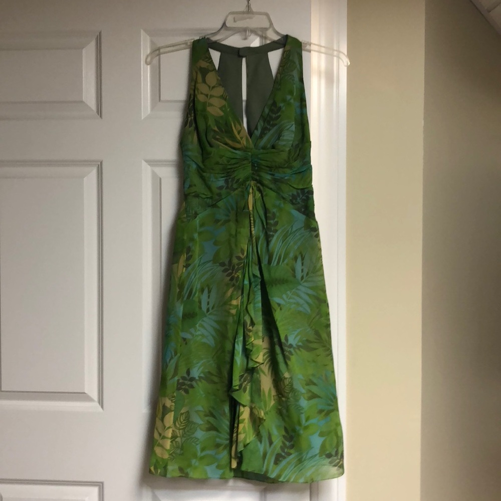 Kay Unger green print silk dress